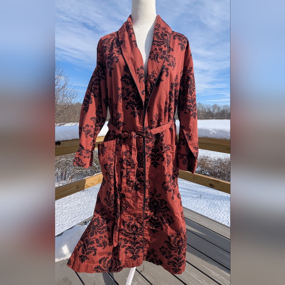 Peruvian Connection Pima Cotton Black and Red/Orange Robe Small